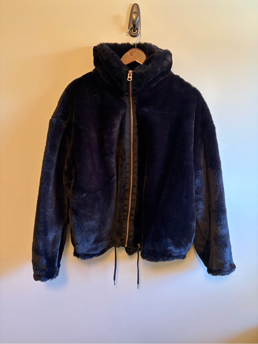 Lucky Brand Plush Faux Fur Zip Jacket in Black